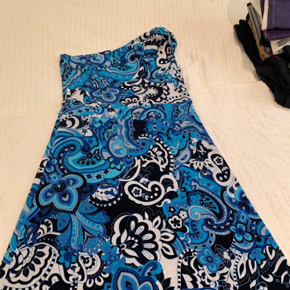 Multi-color blues, one shoulder dress Veronica M brand
